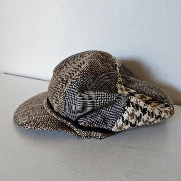 Vtg Cappelli Womens Wool Blend Newsboy Hat Houndstooth Chevron Acadamia - Picture 7 of 10